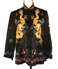 Vtg Golden Bee Chinese Black Silk Embroidered Dragon Kimono Jacket Ladies Medium