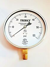 Stainless Steel Pressure Gauge Lower Conn. 14 Npt 4.5- Trerice 0-60 Psi