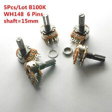 5pcs B100k 100k Wh148 15mm 6 Pin Dual Stereo Linear Potentiometer Double Rotary