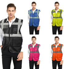 High Visibility Safety Vest With Reflective Strips Working Uniform Tool Pockets