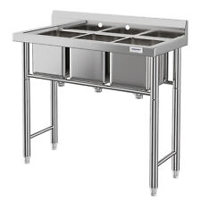 Stainless Steel Commercial Kitchen Utility Sink With 3 Compartment Backsplash