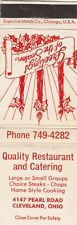 Vintage Matchbook Cover. Quality Restaurant Catering. Cleveland Oh.