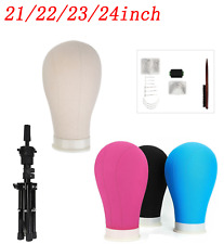 23 24 Canvas Block Head Mannequin With Tripod Stand For Wig Making Display Us