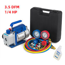 35cfm Air Vacuum Pump 14hp Hvac Refrigeration Ac Manifold Gauge Set R134a Kit