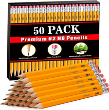 Wood-cased 2 Hb Pencils 50 Pack Pre-sharpened Pencils With Top Erasers Bulk Y
