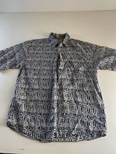 Summa Silk Bluish Artwork Pocket Button Up Camp Shirt Medium M