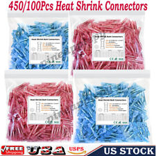 450-100x Insulated Heat Shrink Butt Splice Crimp Electrical Connectors Terminals
