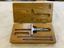 Vintage Scherr Tumico Depth Micrometer Gauge Set In Wooden Case Made In Usa