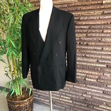 Marco Azzali Mens 100 Wool Black Double Breasted Blazer Sports Coat Size 46