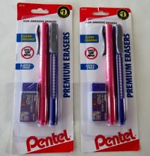 2 Pkg Of 2 Pentel Click Premium Eraser Pencils With Clip 26318 Block Eraser