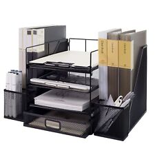 Desk Organizer With 2 File Holders 4-tier Paper Letter Tray Organization And...