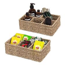 Wicker Desk Organizer Wicker Divided Storage Basket Container With 5 Section...