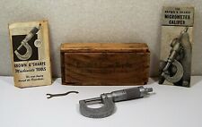 Brown Sharpe No. 13 0-1 Outside Micrometer Machinist Tool Wood Box Manual