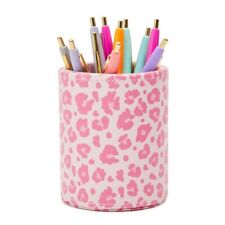 Pink Pencil Holder Faux Leather Pen Cup For Leopard Print Office Supplies
