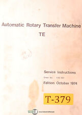 Traub Te Automatic Rotary Transfer Machine Service And Parts Manual 1974