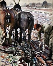 Food Production Horse-drawn Plough By Laura Knight. Canvas Life Art. 11x14 Print