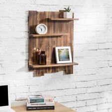 Wall-mounted Vintage Burnt Wood Pallet-style Staggered 3-tier Display Shelf
