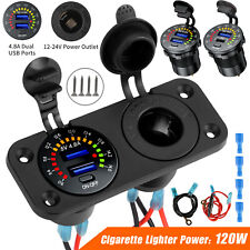 12v24v Dual Usb Car Fast Charger Socket Power Outlet Voltmeter Boat Marine Rv