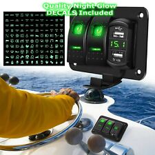 Green 2 Gang Rocker Switch Panel 4.8 Amp Usb Charger Voltmeter Car Boat Truck Rv