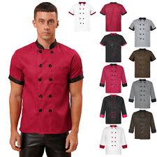 Mens Chef Jacket Restaurant Kitchen Coat Short Sleeve Shirts Cooking Uniform Top