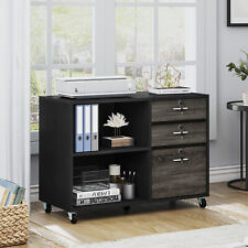 Wood File Cabinet 3 Drawer Mobile Lateral Filing Cabinet With 2 Open Shelves