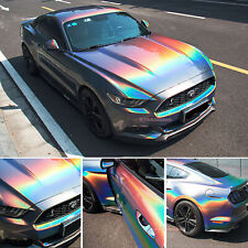 Rainbow Grey Chameleon Car Mirror Chrome Holographic Laser Vinyl Wrap Sticker Us