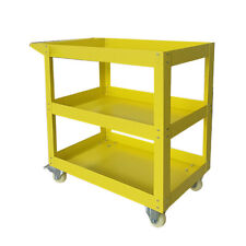 Large Steel Service Cart With Wheels 3 Shelf Metal 400 Lbs For Shop Rolling Tool
