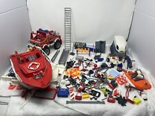 Playmobil Big Lot Of Fire And Rescue Vehicles Boats Truck Accessories Pieces