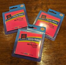 Lot Of 3 Packs Avery Magenta See-thru Sticky Notes - 3 X 3 - 50 Sheets 22586