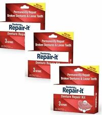 Dentemp Repair-it Denture Repair Kit- 3 Boxes Each For Three Repairs- Free Ship