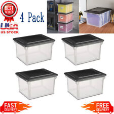 Set Of 4 Plastic Storage File Box Portable Stackable Organizer Bin Tote Office