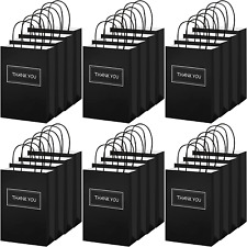 100 Pcs Thank You Paper Bags Bulk 8 X 4 X 10 Inch Gift With Handle Black White