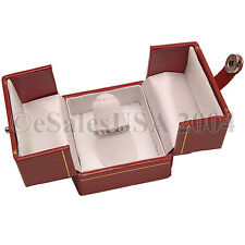 Jewelry Ring Red Box Fing 2 Door Leatherette Gift Engagement Wedding Case Cartie
