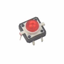 5pcs Red Led Tactile Button Push Switch Momentary Tact With Led 4pin Round Cap