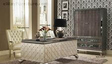 New Silver Executive Desk Home Office Furniture Crystal Accents Hollywood Style