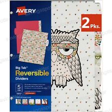 2 Packs Avery Big Tab Reversible Paper Fashion Dividers 5 Tabs Designs Owl