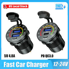 12v 4.8a Dual Usb Car Fast Charger Socket Power Outlet Led Voltmeter Waterproof