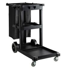 Janitorial Cleaning Cart With 3 Shelves Vinyl Bag Large Platform Black