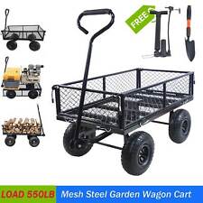 Garden Carts Yard Dump Wagon Cart Lawn Utility Cart Outdoor Steel Heavy Duty Us