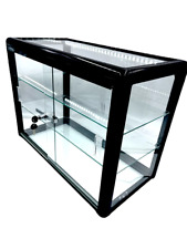 Elegant Black Aluminum Display Table Top Tempered Glass Showcase With Led Lights