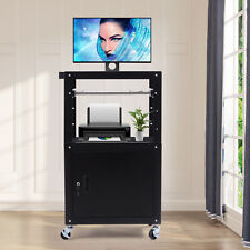 Portable Steel Av Cart With Extra Storage Adjustable Height Cart Pullout Tray