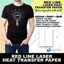 Laser Heat Transfer Paper 11x17 Red Line For Dark T-shirts Soft Touch 10 Sheets