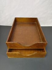 Lot 2 Vintage Carver Desk Organizer Dovetailed Wood In Out Box Letter Tray Set
