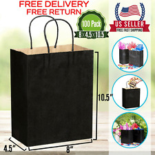 100 Pcs-black Paper Shopping Kraft Retail Merchandise Bags With Handles Bulk .