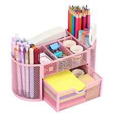 Pink Desk Accessories Pen Holder For Desk Mesh Desk Organizer With 8 Compartme