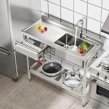 Utility Kitchen Sink Standing Stainless-steel Double Bowl Commercial Restaurant