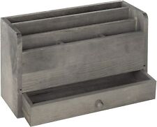 Rustic Gray Wood Desktop Office Document Mail Organizer W Pull Out Drawer