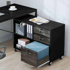 3 Drawer Wood Mobile Lateral Filing Cabinet File Cabinet With Open Storage Shelf