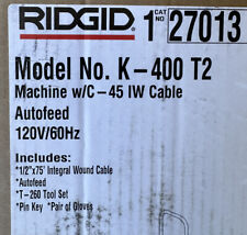 Ridgid 27013 Drain Machine K-400 T2 Machine Wc-45 Iw Cable New Factory Sealed