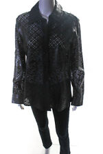 In Transit 2 Womens Button Front Collared Laser Cut Leather Shirt Black Medium